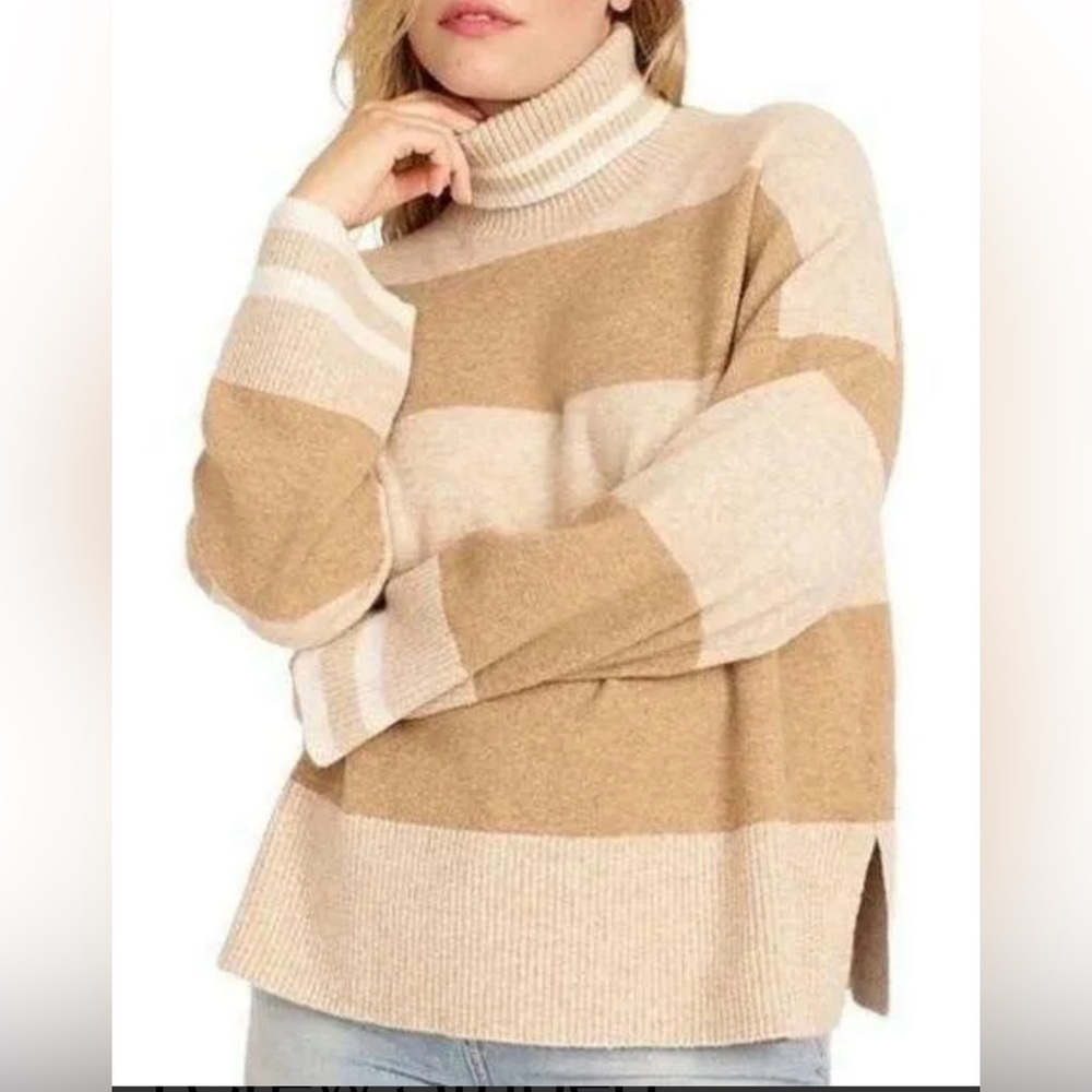 J. Crew Women's Striped Turtleneck Sweater in Supersoft Yarn Small‎